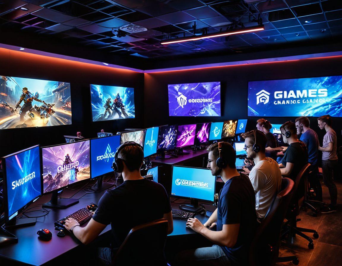 A dynamic scene featuring a diverse group of gamers enthusiastically collaborating on custom game designs at colorful gaming stations. Showcase gaming consoles, monitors displaying unique artwork, and virtual avatars coming to life around them. Include elements of fantasy and technology, representing various gaming genres. Capture the excitement and creativity of a thriving community. vibrant colors. super-realistic. 3D.